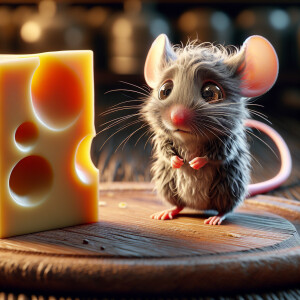 A mouse is  looking for cheese, he can't find it,  egxrated conf...