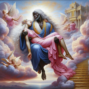 An oil painting depicting a light-skinned African-American Jesus...
