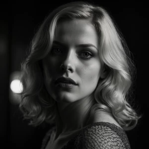 A portrait of a blonde woman high detailed, skin detailed, black...