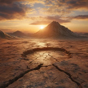 A baron battlefield desert during sunrise hundreds of miles with...