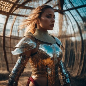 Beautiful female warrior, transparent, translucent,glass armor,...
