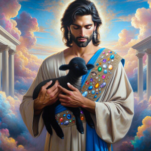 Oil painting of an African-American man resembling Jesus Christ,...