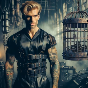 Create an image of a 30 year old muscular bodybuilder man blond...