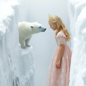 "a whimsical, fairytale-like scene. A young girl with pale blond...