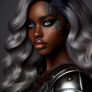 A beautiful huntress from the “Monster Hunter” series with dark...