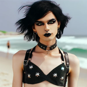 Trans goth girl in a bikini