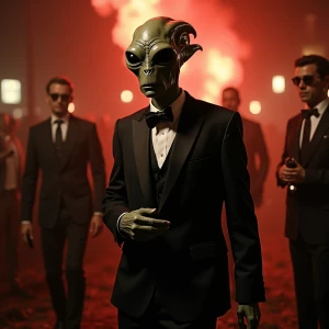 Create an image of an alien that's dressed like Tony Montana "sc...