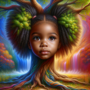 Create a hyper-realistic 3-D oil painting of a tree with a fulle...