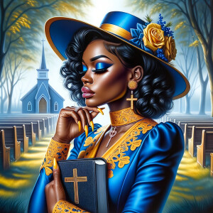 An airbrush oil painting depicts an African American woman with...