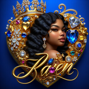 Craft a 3-D image showcasing the name 'KAREN' in a luxurious gol...