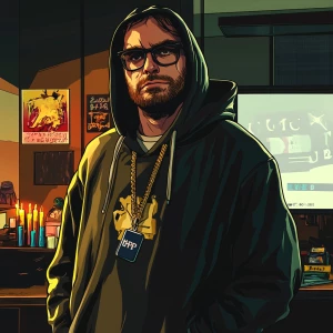 A stylized digital artwork in the modern Grand Theft Auto key ar...