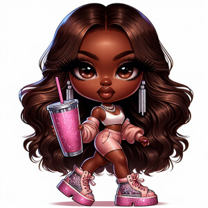 A high-quality, glossy painted illustration of a Chibi-style Afr...