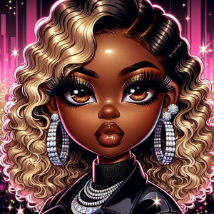 Create an image of an African American chibi-style woman featuri...