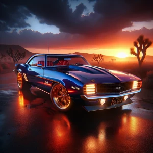 A high gloss, meticulously polished velvet-blue 1969 Chevy Camar...