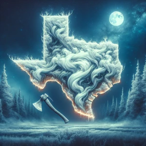 Beautiful epic Texas State Outline made of smoke holding an axe...
