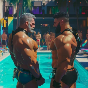 Hyper real Ethereal Men's Pool Party - Concept: A lively scene s...