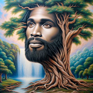 A hyper-realistic 3-D oil painting depicting a tree integrated w...