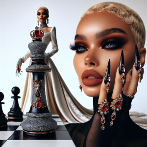 Woman’s long dress in the background an embellished queen of hea...