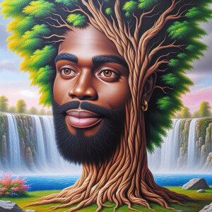 A hyper-realistic 3-D oil painting depicting a tree integrated w...
