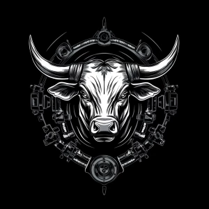 Design a logo, incorporate a muscular, assertive bull as a centr...