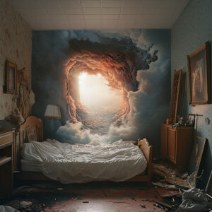 A high-definition, realistic image of a portal to purgatory open...