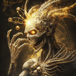 Create an image of an imposing vampire with a skin texture that...