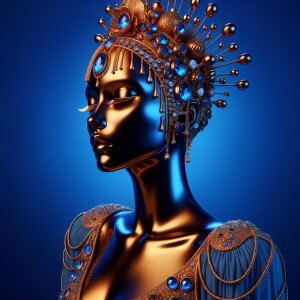 Create a 3-D realistic, elegant figure against a vivid royal blu...