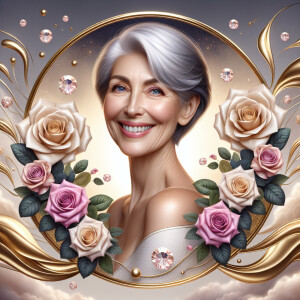 A horizontal portrait of a thinner, smiling curvy 80 year old Ca...