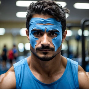 La imagen de un hombre musculoso, rubio de ojos azules con fracc...