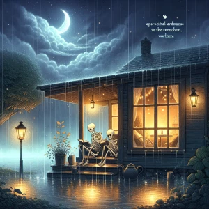 Animate the rain Depict a cozy, rain-drenched evening in front o...