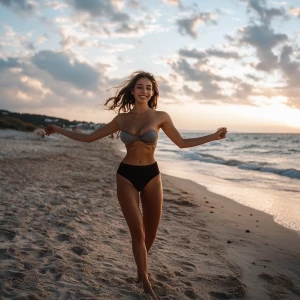 Italian American female model, fit tall, supple, boxum, light br...