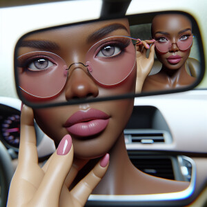 3D image of a LIGHT SKIN African American woman sitting in her c...