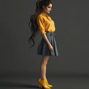 Capture the elegance of a fair-skinned woman with dark long hair...