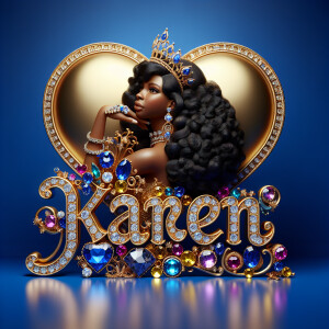 VCraft a 3-D image showcasing the name 'KAREN' in a luxurious go...