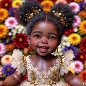 Render a realistic 3-D image of an African-American baby girl wi...