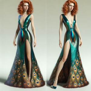 Photorealistic image of ginger haired woman attending gala in pe...