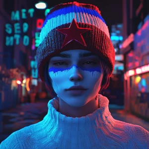 Create an image of a cartoon character with their face painted i...