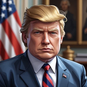 Generate carton style photo1 for PRESIDENT OF CRYPTO assistant. Character gender should be based on name: DONALD TRUMP.