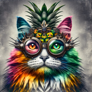 Create an imaginative fusion of a cat's face and a pineapple, co...