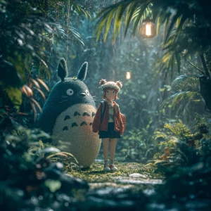 Create an image in the style of Studio Ghibli, featuring a young...