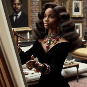 In a high-class, elegantly decorated studio, a very light-skinne...