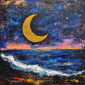 Create a wall art print for esty - Abstract moon beach neon glit...