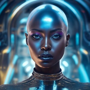 Create a computer-generated holographic image of a futuristic ba...