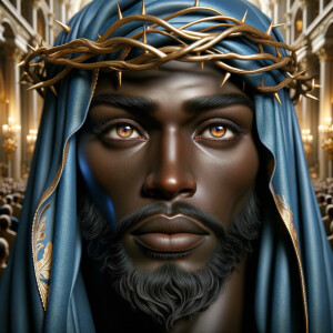 A hyper-realistic image of an African-American Jesus Christ, ser...