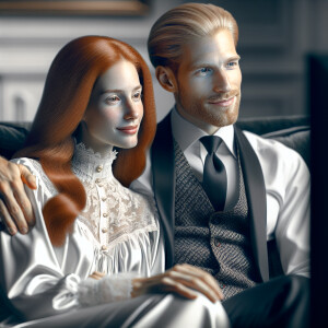 Create a photorealistic image of an attractive long ginger-haire...