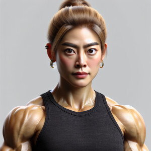 Draw a 30-something Asian-looking girl with a wisp on her head a...