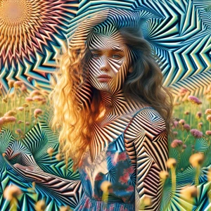 "Portrait of a young girl with long curly hair, wearing a summer...