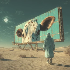 Create a surreal image of a Martian desert under a turquoise sky...