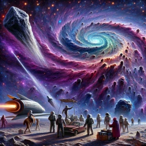 Aliens conducting an emergency repair on the hull of their space...