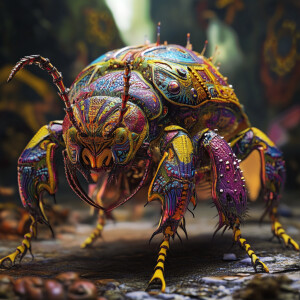 Generate an 8K 3D rendering of a muscular, anthropomorphic beetl...